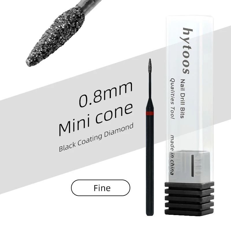 HYTOOS 1mm Mini Cone Cuticle Clean Nail Drill Bit, Black Russian Diamond Nail Bits Nail Cleaner Accessories for Dead Skin