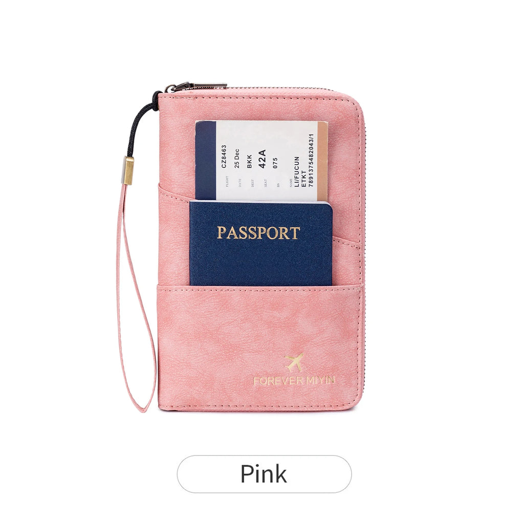 Travel Family Passport Holder RFIDShielded Large-Capacity Document Zippered Storage Wallet PU Clutch Bag Unisex Travel Accessory