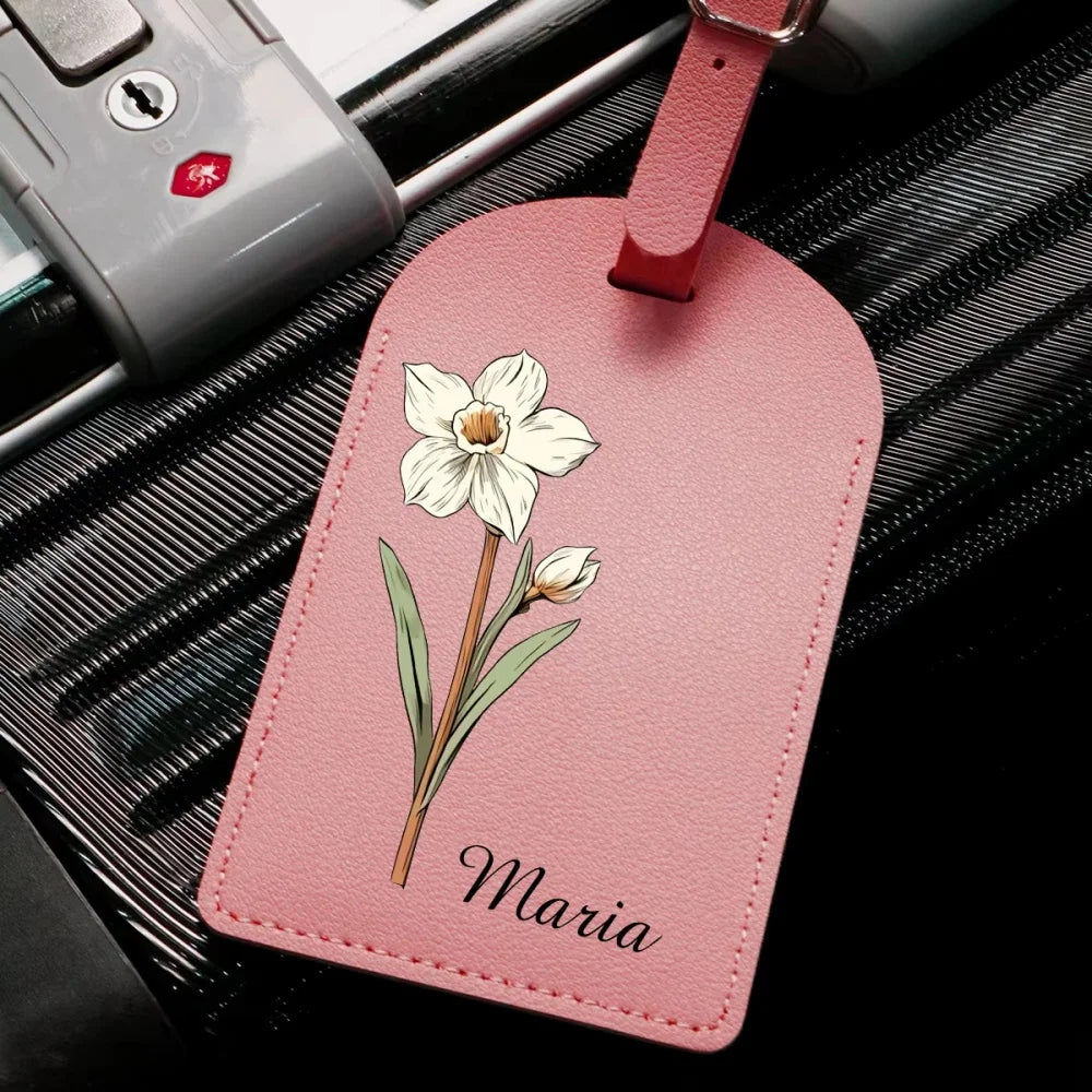 Custom Japanese Flower PU Leather Luggage Tag, Personalized Custom Name Travel ID Label Christmas Gifts for Family Members