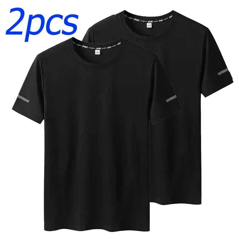 1/2pcs Plus Size Men's T-Shirts Quick Dry Short Sleeves Tees Gym Jerseys Fitness Trainer Running Tops Sportswear Male Clothing