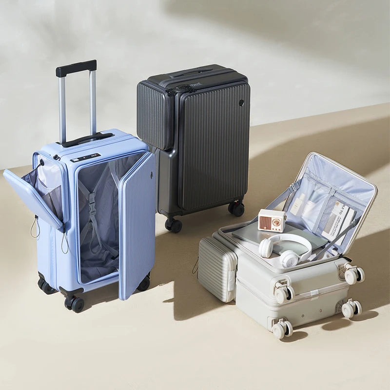 New Double-Opening Travel Suitcase 20 inch Carry-On Suitcase Expandable Multi-Functional Luggage Explosion-proof Zip 22-26 inch