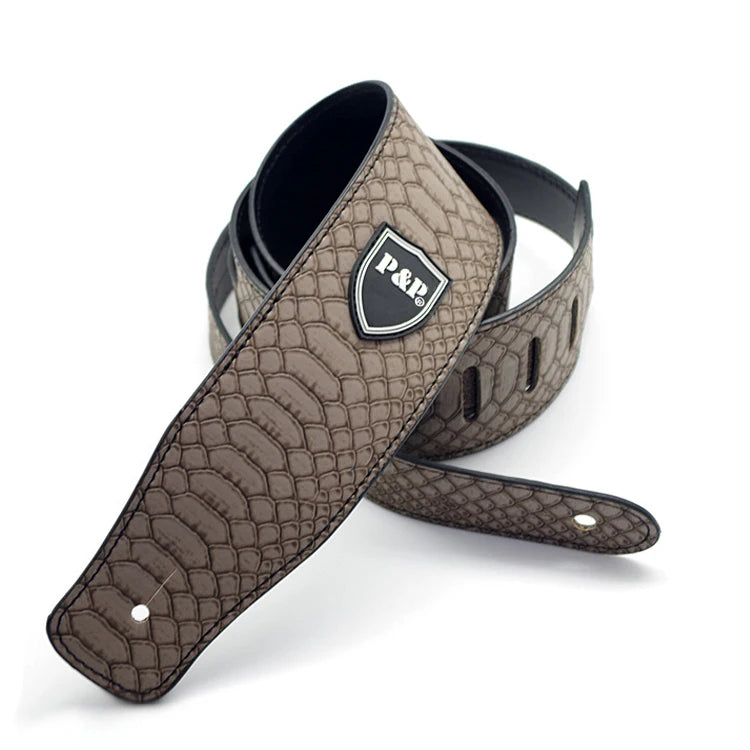 P&P Professional Guitar Strap | Anti-Wrinkle Polyester | Adjustable 33.8"-54.7" (86-139cm) | Leather Ends + Hidden Pick Clip