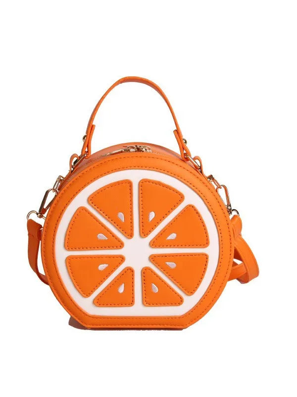 Novelty Lemon/orange Slice Crossbody Bag, Cute Fruit Shaped Pu Leather Purse with Top Handle
