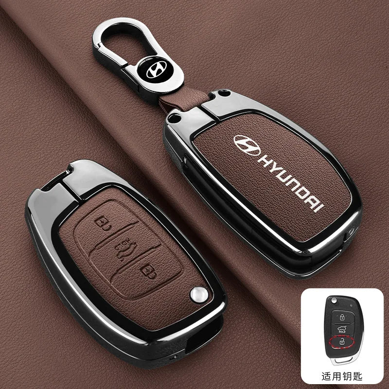 Zinc Alloy Leather Car Remote Key Case Cover For Hyundai Solaris Accent Tucson l10 l20 l30 IX35 Kia K2 K5 Rio Auto Accessories