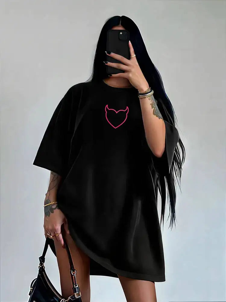 American Street Ins Pink Leopard Print Love Print Student Korean Version Summer Short-sleeved Top T-shirt Y2k Graphic T shirts