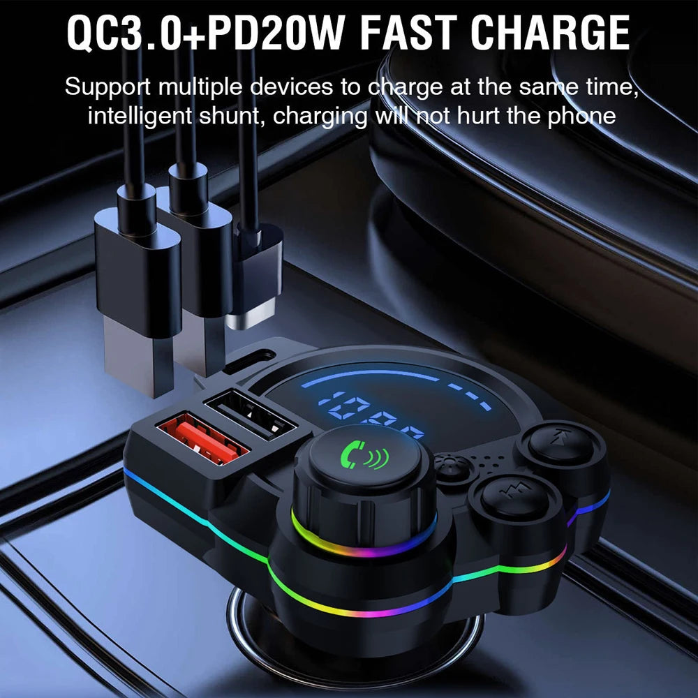 Car USB Chargers Car Bluetooth MP3 Music Hands-free Call P22 V5.3 FM Transmitter QC3.0 + PD20W Dual Fast Charging Interior Parts