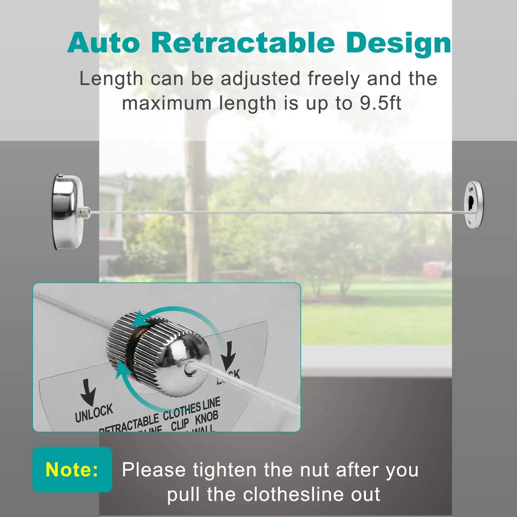 3.6 Stainless Steel Retractable Clothesline Set with 10 Stainless Steel Clothespins for Indoor and Outdoor Quilting