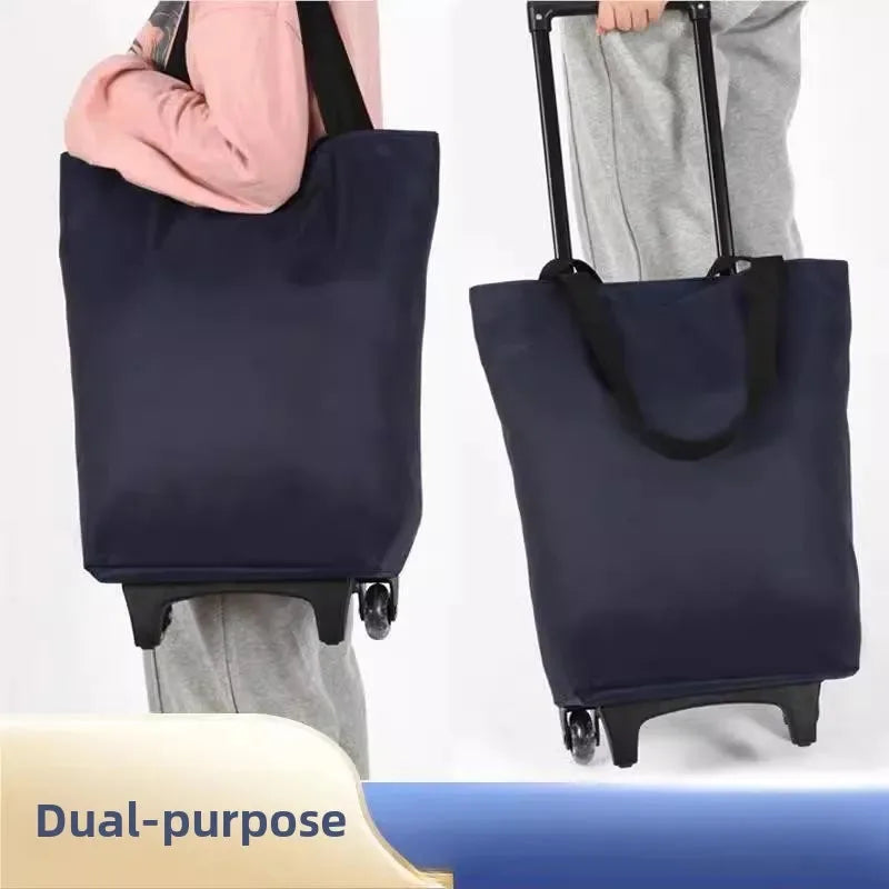 Cartoon Foldable Shopping Cart Waterproof Telescopic Handle Trolley Bag Reusable with Hand Straps Foldable Shopping Bag