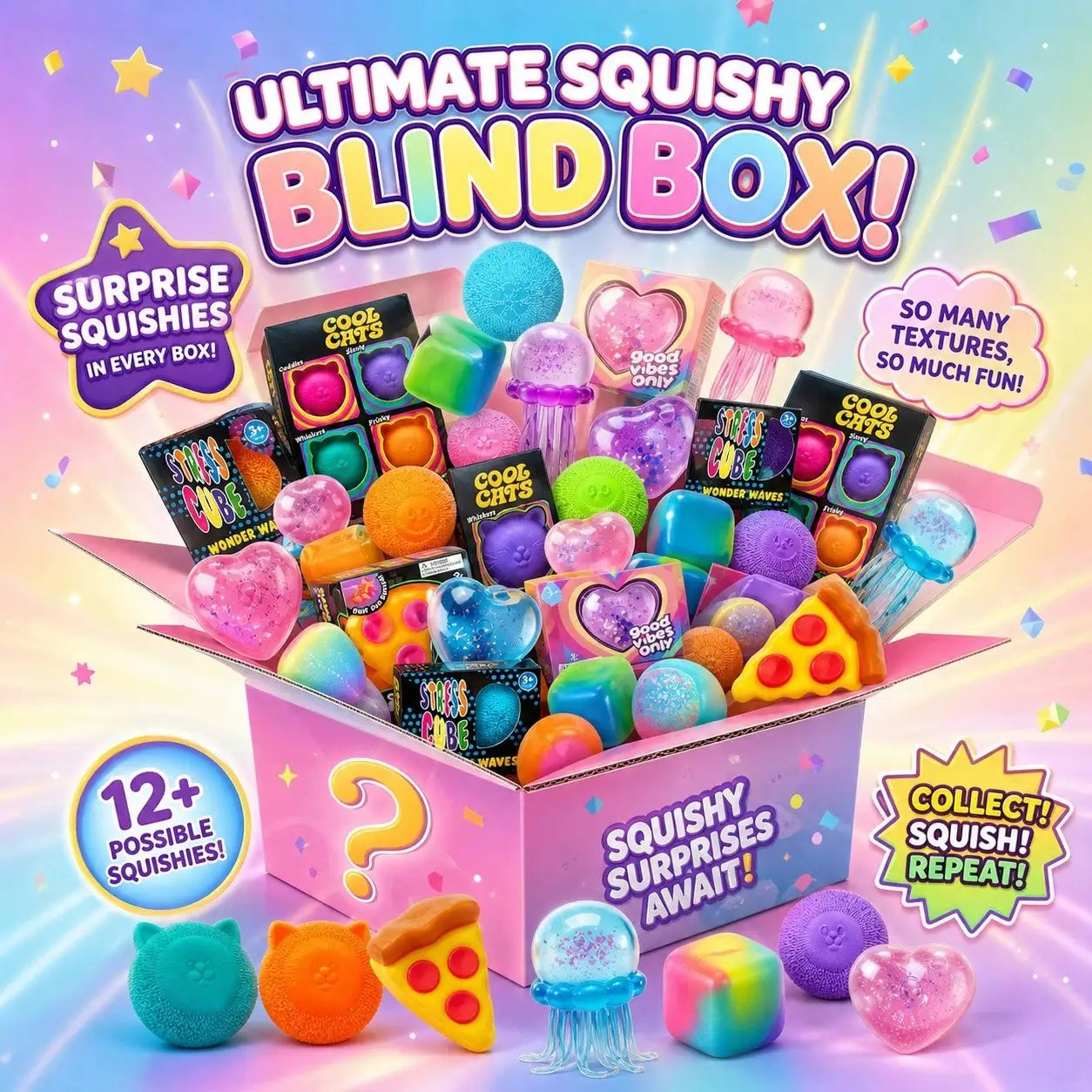 100+ Pieces Assorted Squishy Figures Blind Box Surprise Toy Slow Rising Soft Fidget Toys Featuring Moai Head Panda Rabbit Stress