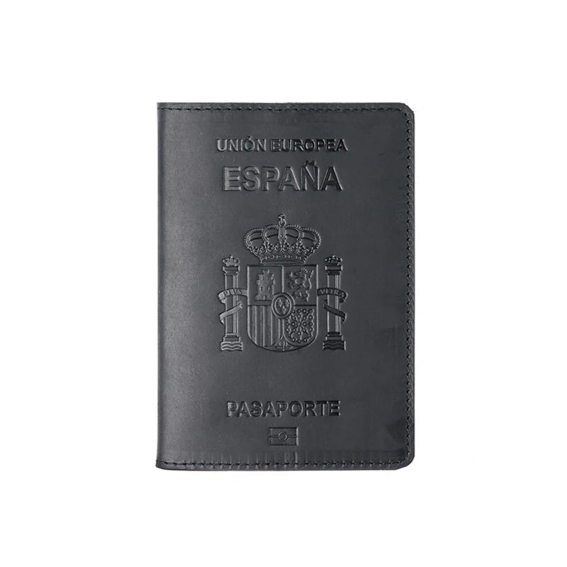 Spanish Passport Cover - Genuine Crazy Horse Leather, Durable Business Travel Wallet, Unisex RFID Blocking Funda Pasaporte