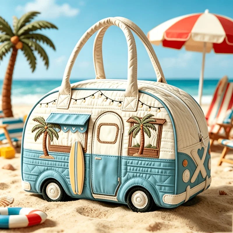Bus-Shaped Quilted Travel Bag, Large Capacity Zipper Tote Suitable for Party, Beach, Commute & Weekend Trips - Handheld Luggage