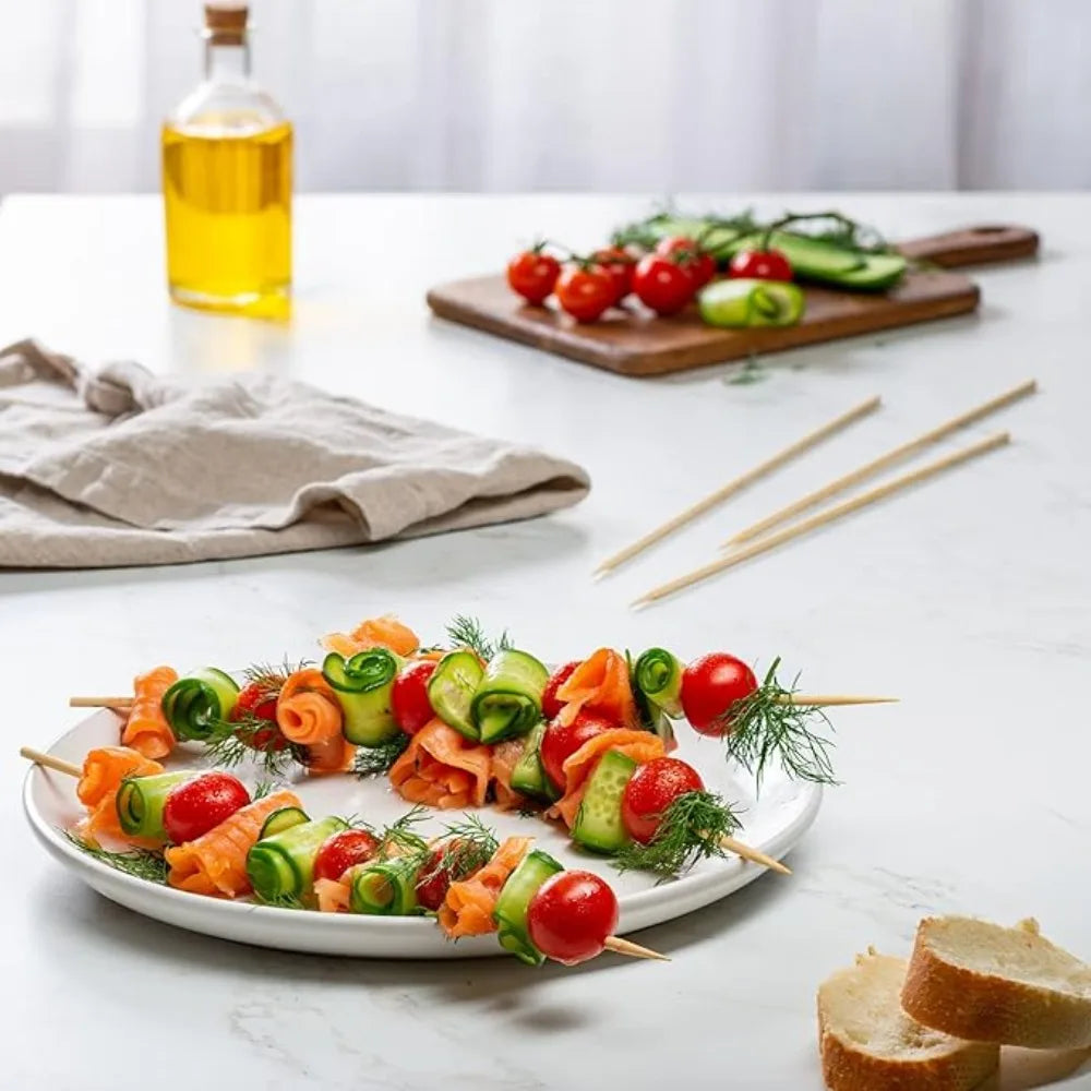 90-1350Pcs Disposable BBQ Bamboo Sticks 15/20/25/30cm for Grilling, Fruit, Kabob,BBQ, Barbecue, Kitchen, Camping, Outdoor