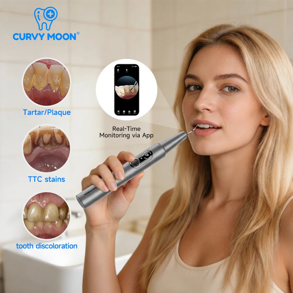 CURVY MOON Visible Electric Ultrasonic Tooth Cleaner with Camera Tartar Remover Tooth Stain Cleaning Tools Teeth Whitening Care