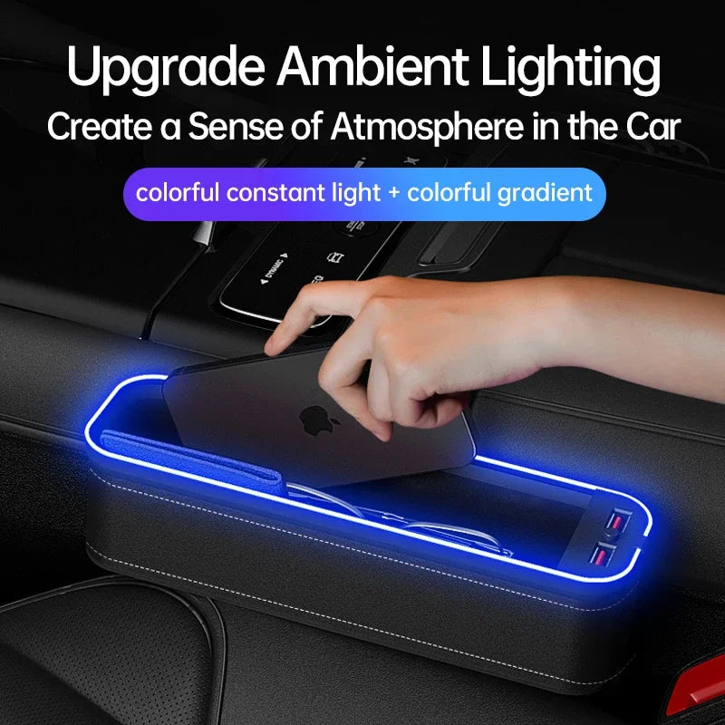 For Porsche Cayenne Panamera Macan 718 Boxster 958 911 Car Crevice Storage Box With 2 USB Charger Colorful LED Seat Organizer