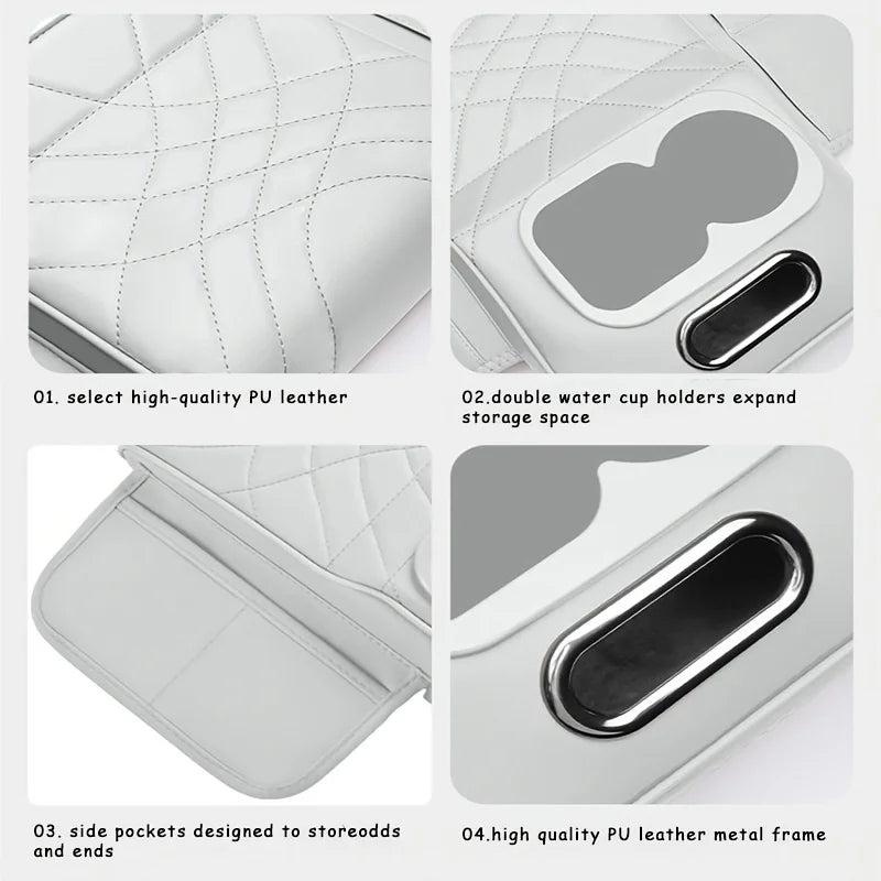 High-Low Style Car Armrest Box Cushion-An Armrest Cover with 2Side Pockets,2Cup Holders and 1 Tissue Box.Suitable for Most Cars