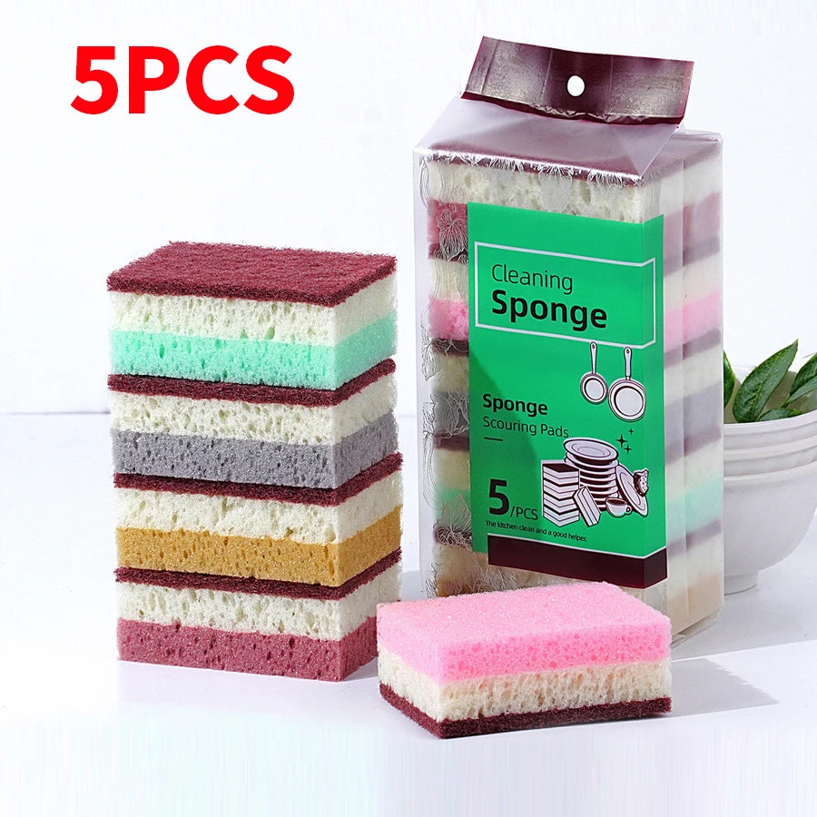 10pcs/5pcs-High density sponge cleaning cloth, dishwashing cloth, non greasy kitchen and catering supplies, sponge brush, pot an