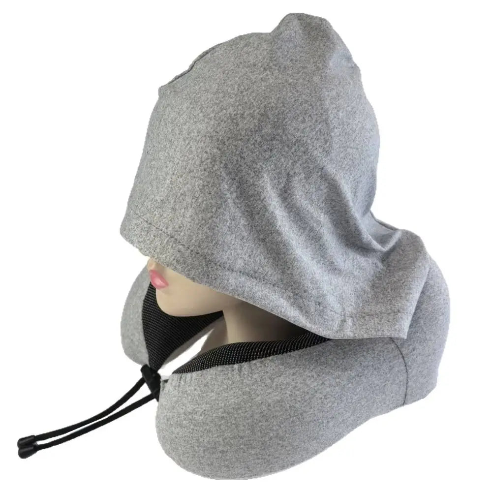 Removable Travel Neck Pillow Adjustable Washable Cover Hooded Pillow Comfortable with Storage Bag U-shaped Pillow with Cap