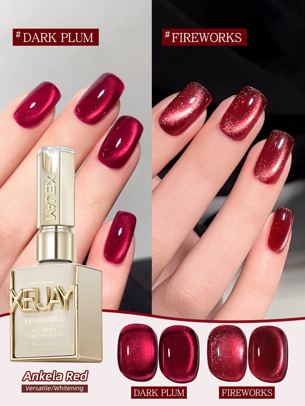 15ml Ankela Red Series 2 Colors Cat Eye Magnetic Gel Nail Polish Starter  Nail Gel Polish Suitable For New Year