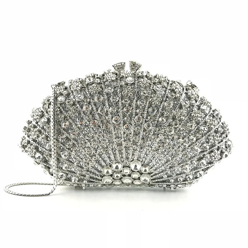 Fan Women Full Crystals Handbags for Dinner Party Luxury Diamond Evening Bag Wedding Bridal Purses Gala Banquet Gems Purse