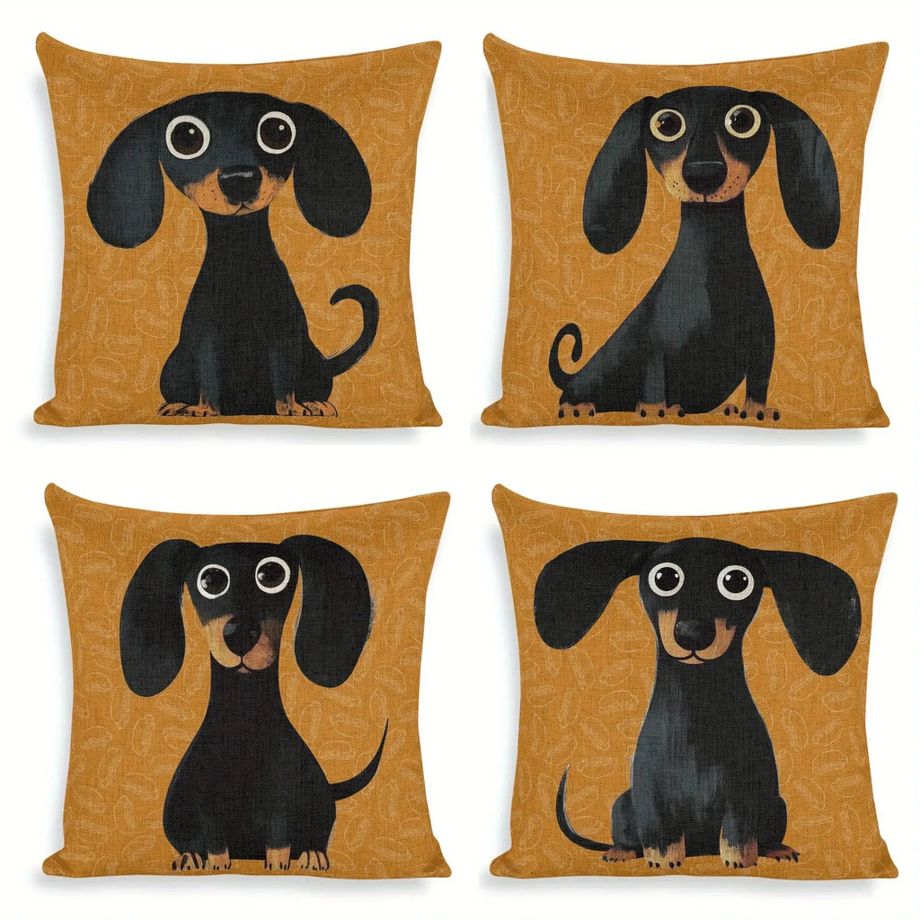 Pet Lover Dachshund Pillow Covers, Cartoon Black Tan Dog Art Throw Pillow Cases, Cozy Home Decor Cushion Covers for Couch Bed