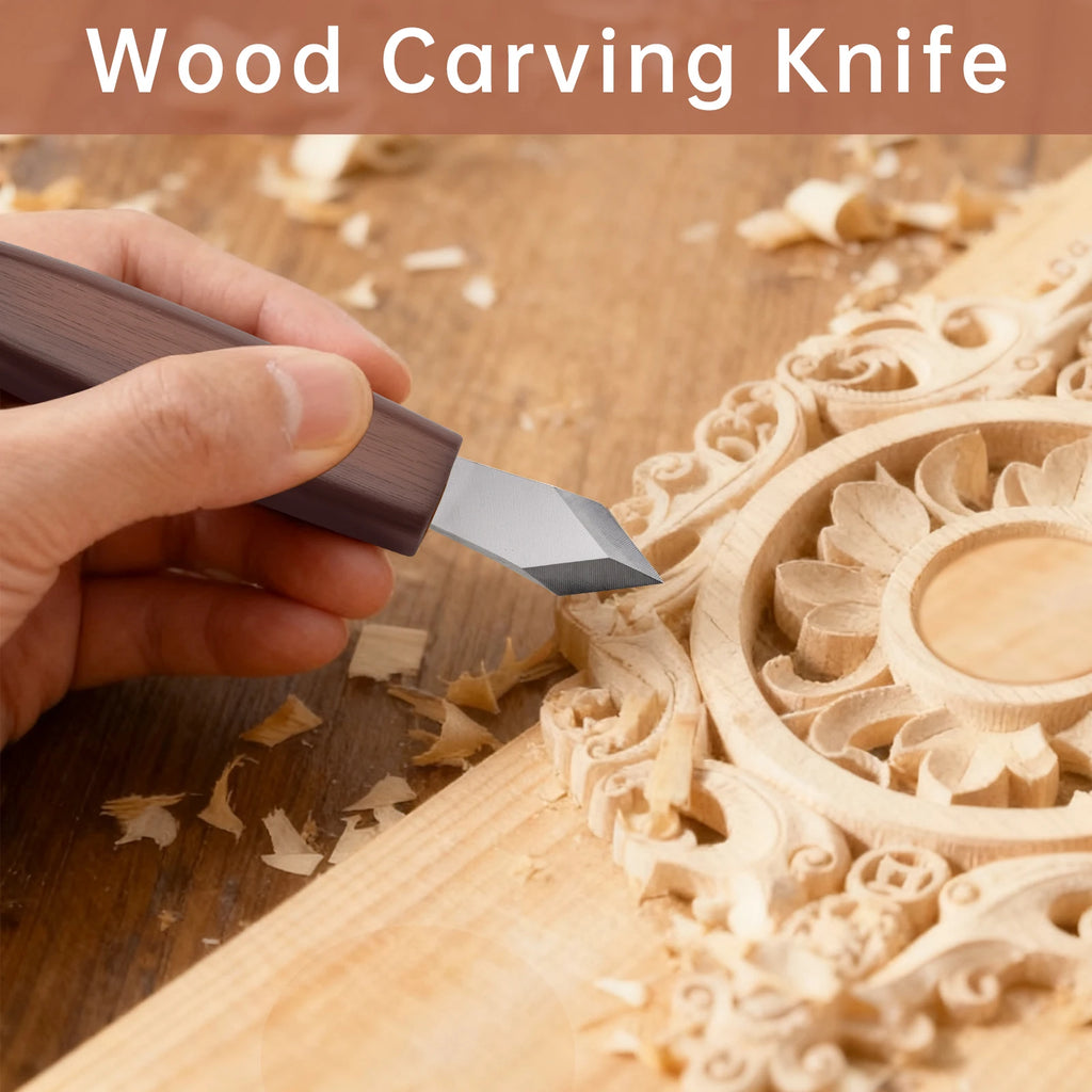2pcs Wood Carving Chisels Set Chrome Vanadium Steel Woodworking Scribing Tool Wood Marking Whittling Carving Tool Sharpener