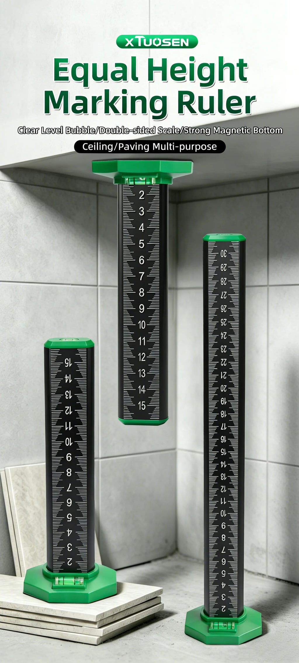 Tile Leveling Ruler High Gauge Marking Scale Measuring Tool for Tile Installation and Alignment