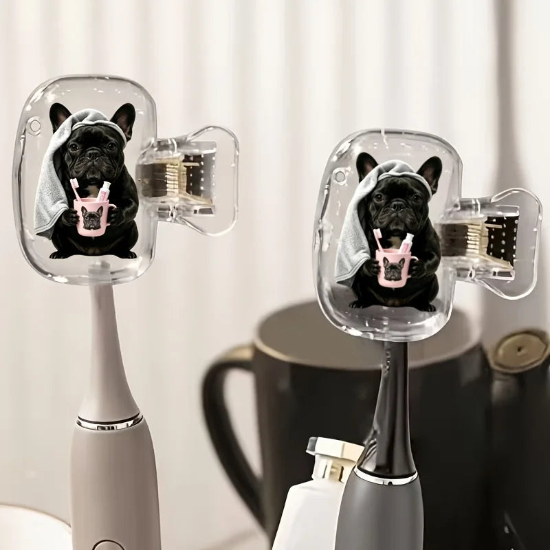 2pcs Cute French Bulldog Portable Toothbrush Head Cover Outdoor Trips Storage Box Daily Use Bathroom Accessory for Home Travel