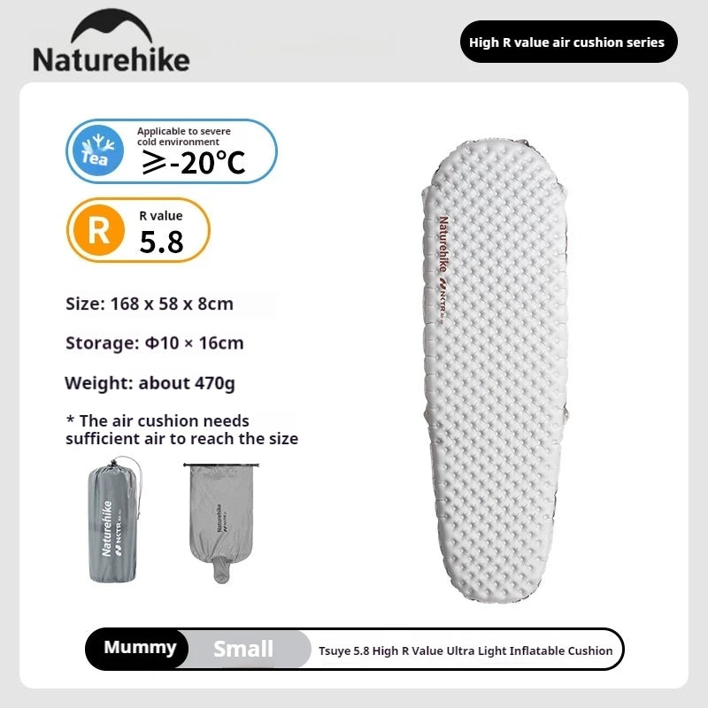 Naturehike R5.8 Ultralight Inflatable Mat Outdoor Camping Tent Portable Folding Moisture-proof Sleeping Pad Warm Air Mattress