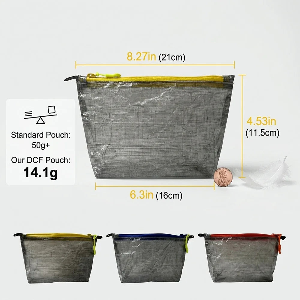 Ultralight DCF Pouch Water-repellent YKK Zipper Organizer Bag Self-Standing Passport Storage First Aid For Travel Camping Hiking