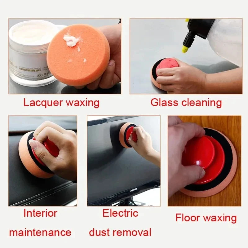 4 Inch Foam Wax Applicator Pads with Red Handle Soft Sponge Polishing Pads for Car Cleaning and Paint Maintenance