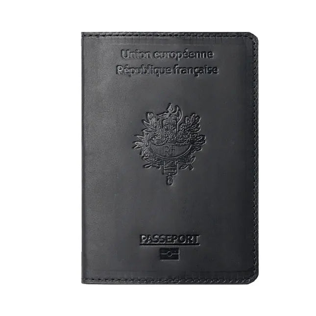Francais Passport Cover Genuine Leather with Original French Logo | 100% Real Leather Travel Document Holder for Men Women Gift