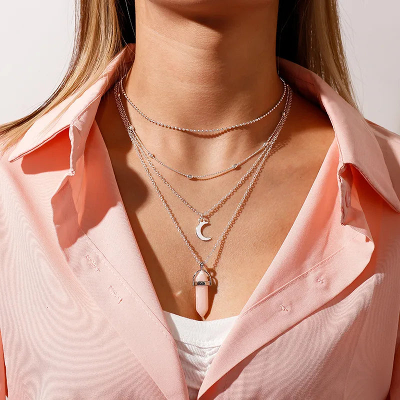 Vintage Multi Layered Moon Coin Moon Hamsa Hand Chain Necklaces for Women Boho Elephant Hearts Pendants Necklaces Jewelry