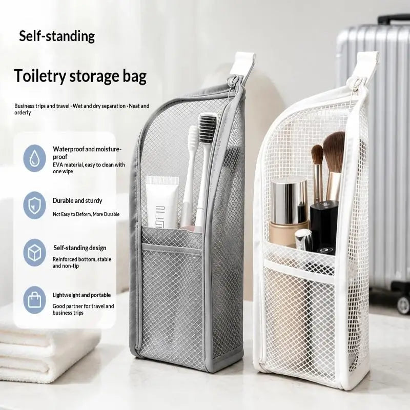 [CL]Breathable Mesh Travel Toiletry Bag With Stand Up Design Storage Pockets For Vacation Business Trip