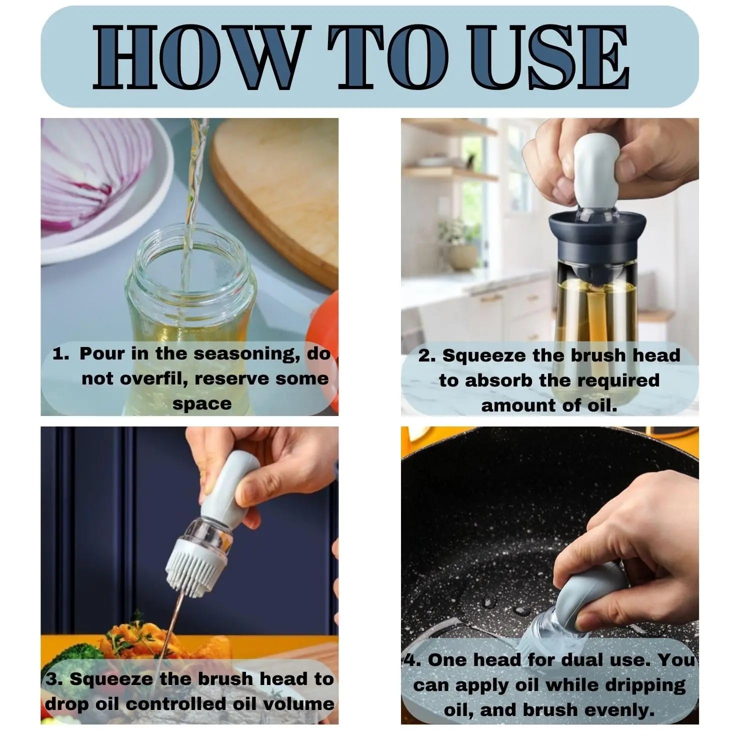 Oil Dispenser Bottle for Kitchen with Brush (2 in 1) Magic Oil Bottle with Silicone Oil Brush, ideal for Air Fryer, BBQ, Frying,