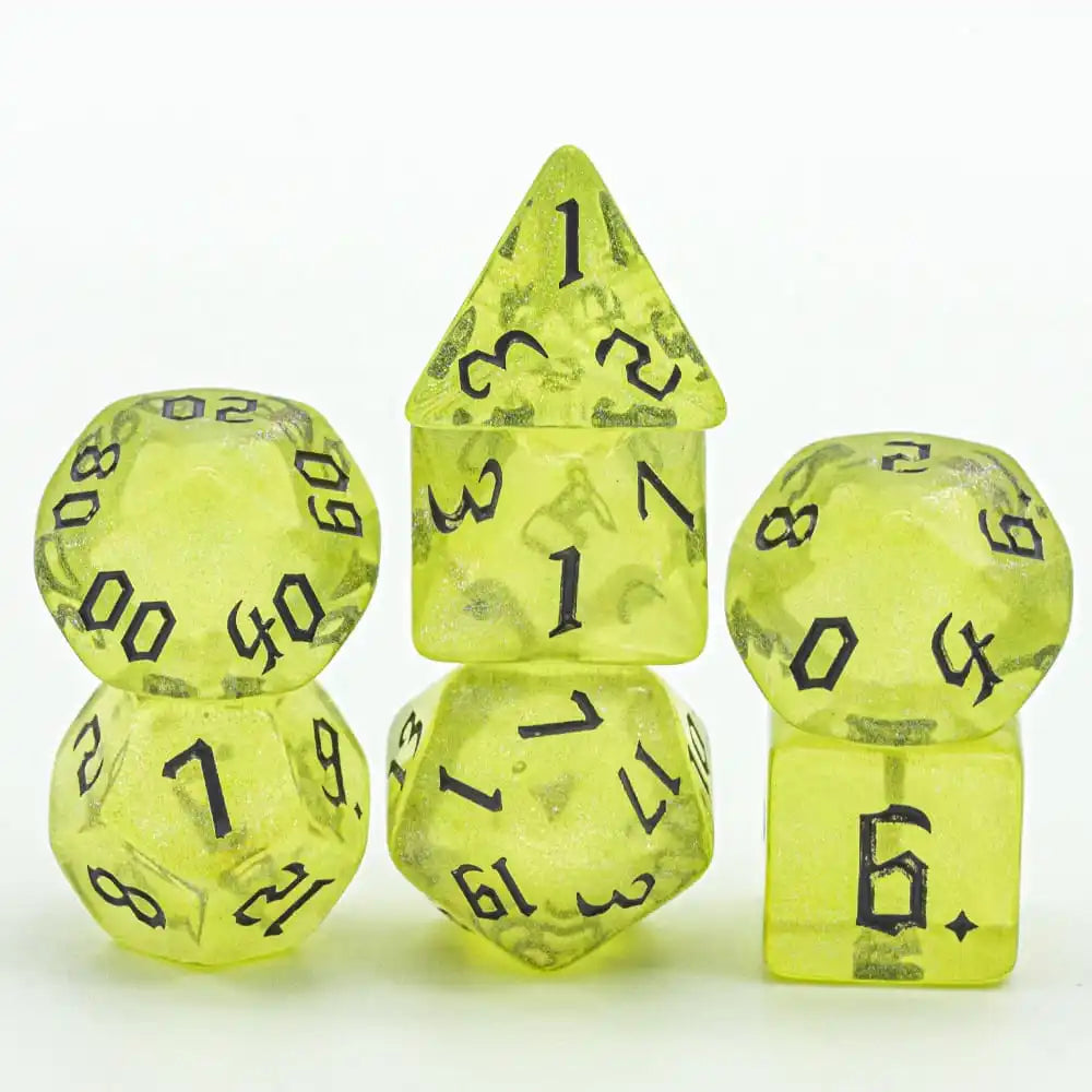 DND Glitter Dice Set 7Pcs/Set Sickle Font D4 D6 D8 D10 D% D12 D20 Polyhedral Dice for Dungeons&Dragons Role Playing Board Games