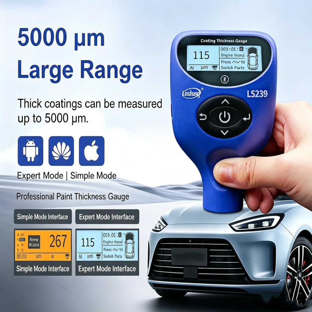 Paint Thickness Gauge Auto Digital Coating Thickness Meter for Cars and Automotive Inspection 5000μm with Large Backlight LCD