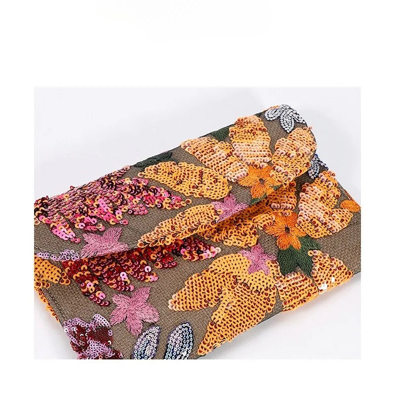Cross-border High-end Envelope Bag, Sequined Embroidery Straw-woven Niche Women's Clutch Bag, Summer New Woven Women's Clutches