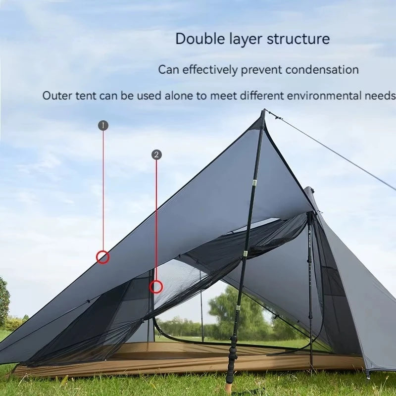 Yun Chuan double-sided silicon-coated double A pyramid 15D nylon rodless camping hiking outdoor ultralight tent