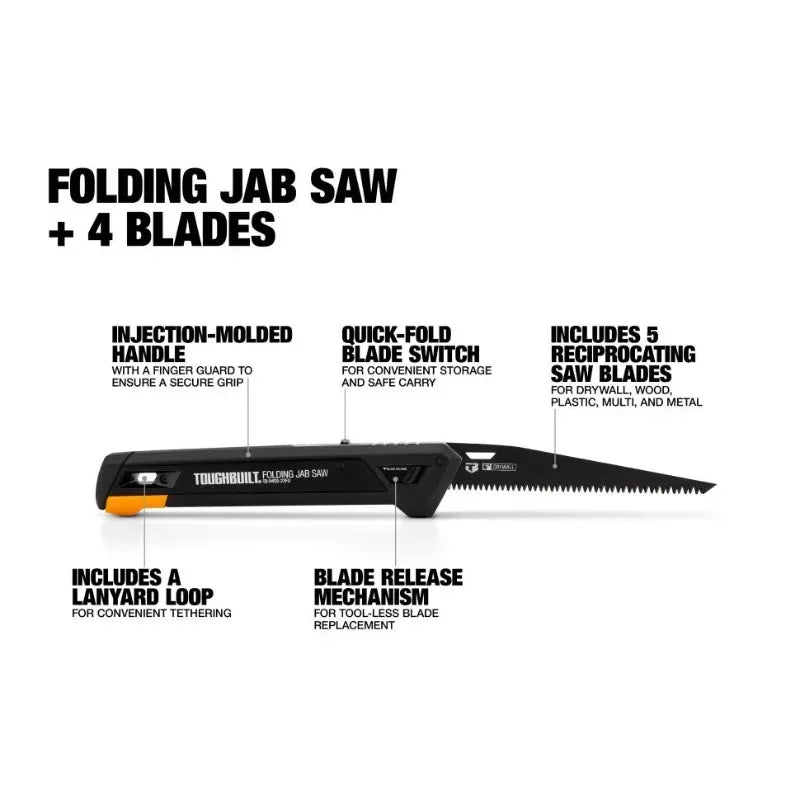 ToughBuilt TB-H4S5-23FU Folding Jab Saw + 4 Blades Hand Tools Accessories Construction Renovation Tools