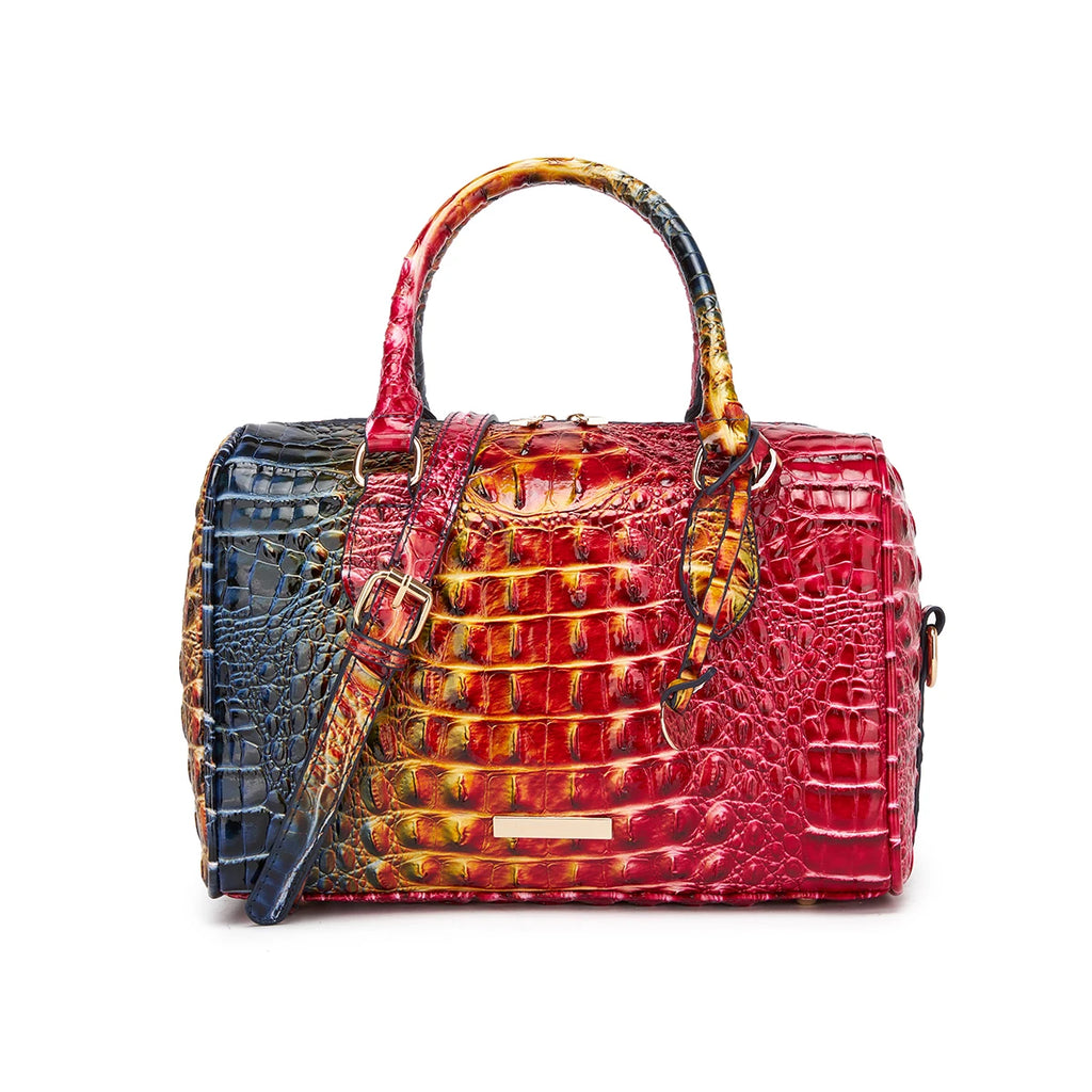 Gradient Embossed Duffle Bag Top-Handle Satchel with Detachable Strap, Casual Boston Style Crossbody Bag for Travel, Daily Commute, Weekend Getaway, Lightweight Multi-Purpose Tote Bag for Women Outdoor Activities