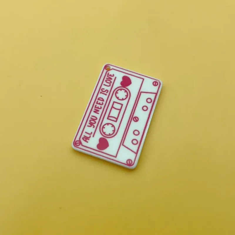 10pcs music style cassette DVD burner double-sided printing acrylic jewelry DIY pendant necklace accessories