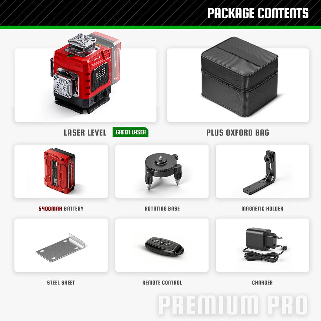 YEVOLT Laser Level 360 Self Leveling with Tripod 4D Lazer Level 4x360° Cross Line Laser for Construction Project Renovation Tool