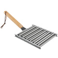 Portable Stainless Steel Hot Dog Sausage Roller Grill Long Wooden Handle Even Cooking BBQ Tool For  Picnic Camp Outdoor Barbecue