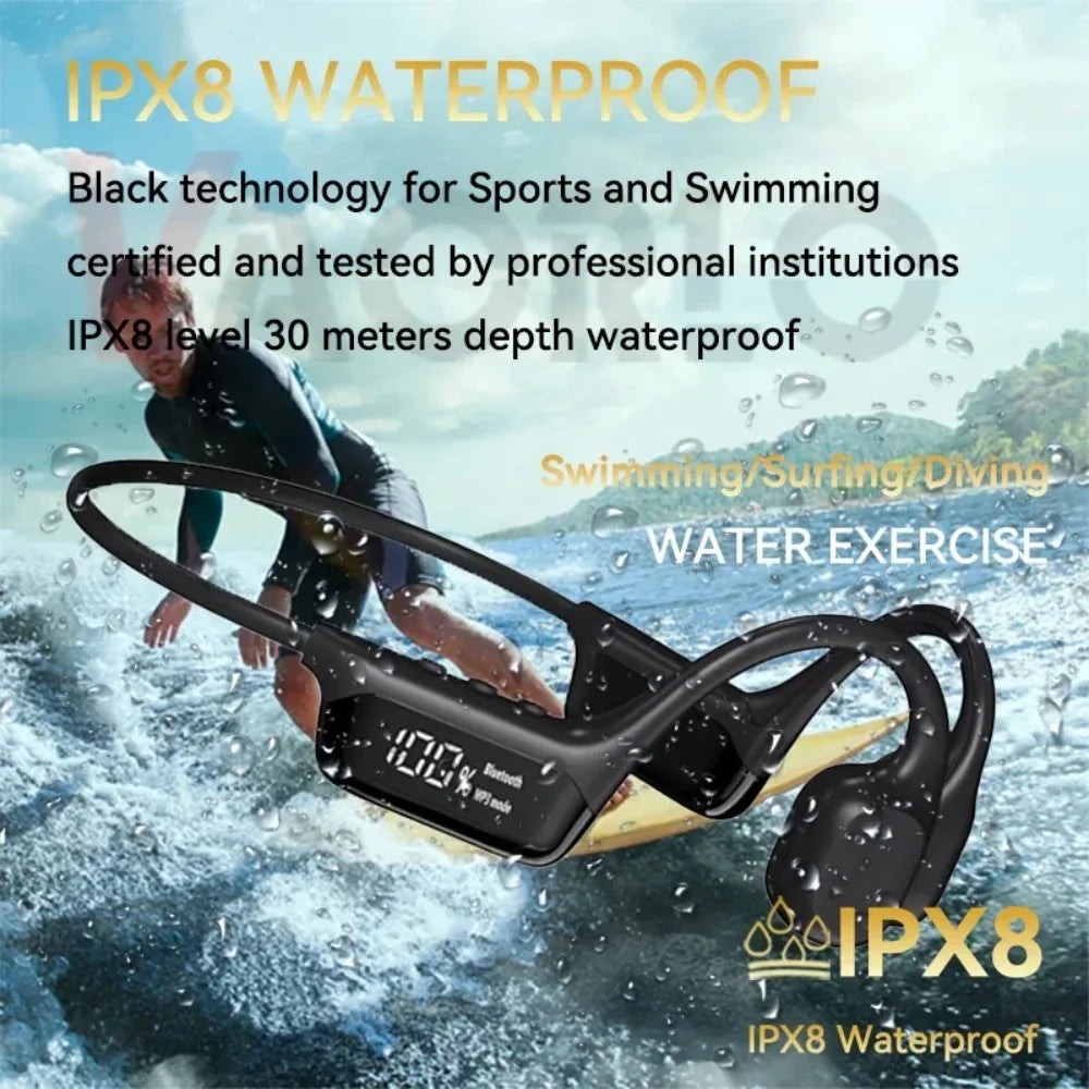 2027 New IPX8 Waterproof Bluetooth 5.4 Swimming Diving Bone Conduction Headphone Player Summer Sports Cycling Music Headset