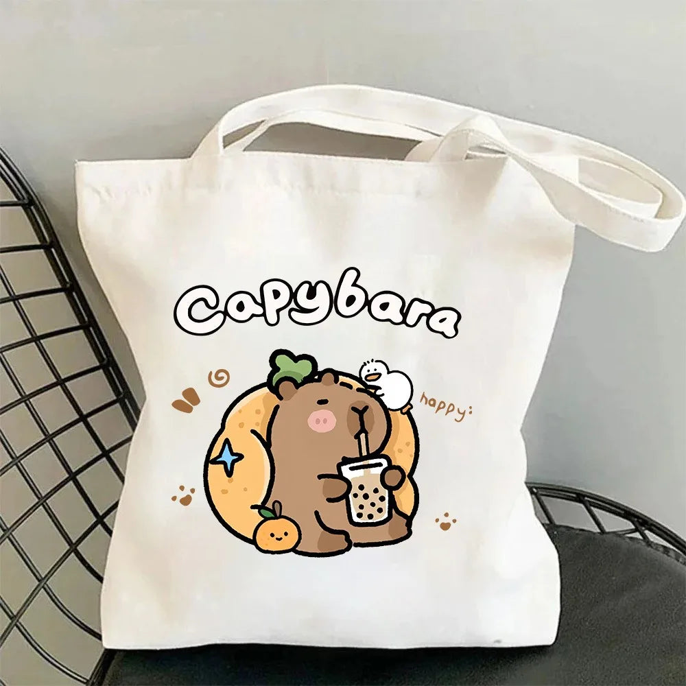 Capybara Printed Shoulder Bags Student Handbag Women Large-capacity Shopper Bag Harajuku Shopping Storage Pouch Tote for Girl