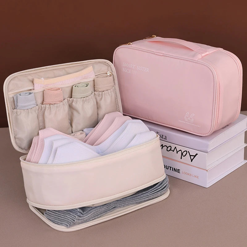 Travel Storage Bag Portable Underwear Pantyhose, Socks Organizing Bag, Double Layer Large Capacity Luggage Bag Travel Essentials