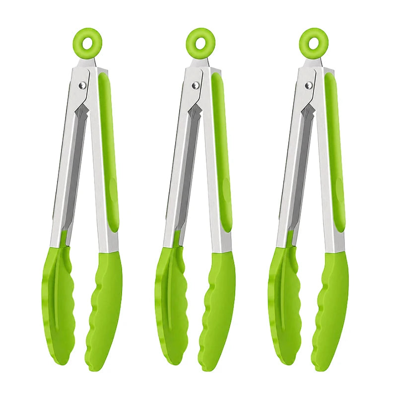 8 Inch Silicone Kitchen Tongs Heat Resistant BPA-Free Stainless Steel BBQ Grill Food Tongs Anti-Slip Cooking Clip for Steak