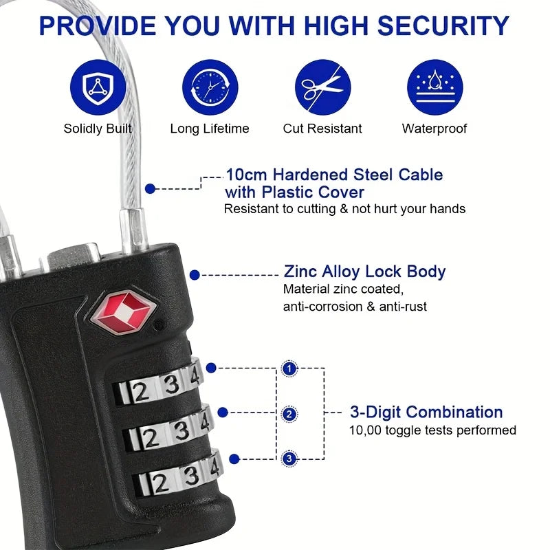 3 Digit Padlock TSA Customs Code Lock for Travel Luggage Password Changeable Password