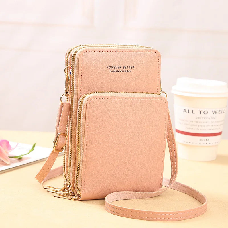 2024 New Large Capacity Multi functional Solid Color Fashion Simple Single Shoulder Small Bag Touch Screen Crossover Mobile Phon