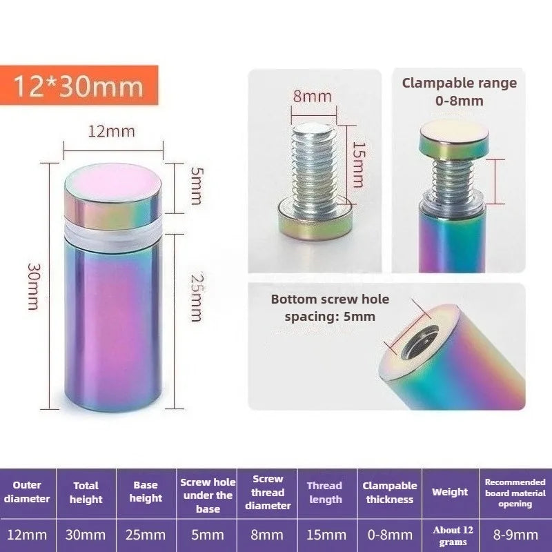 4Pcs Rainbow acrylic Picture Frame Glass Sign Standoff Nail Wall Mount Standoff Holder Stainless Steel Advertise Fixing Screw